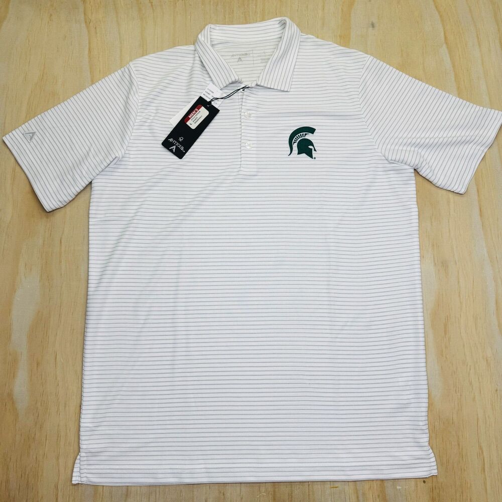 NEW Michigan State Spartans Antigua Esteem Short Sleeve Polo Shirt LG Stripes